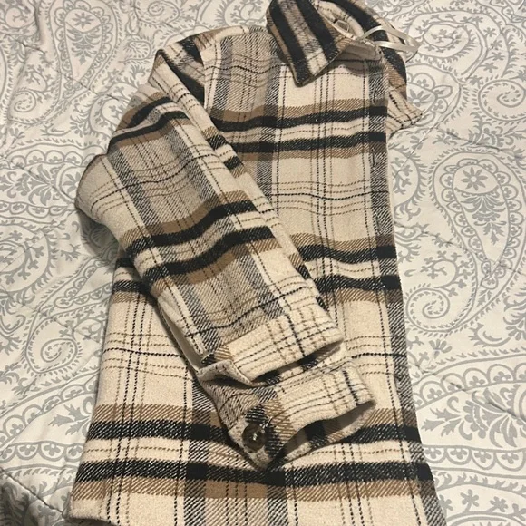 Windsor Plaid Varsity Jacket in Cream and Brown - Picture 8 of 8